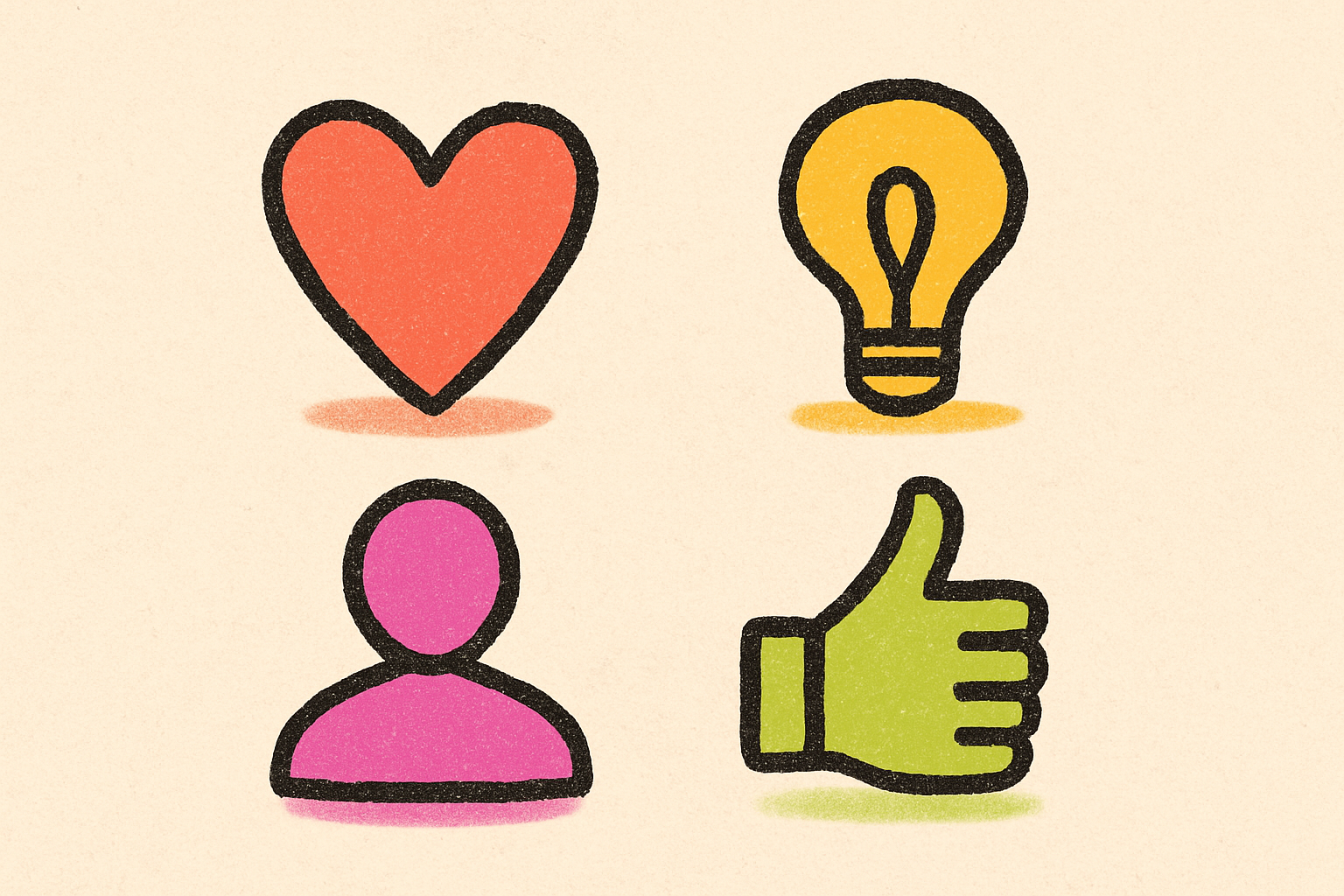 Four silhouette icons in a 2x2 grid each filled with a different palette color.