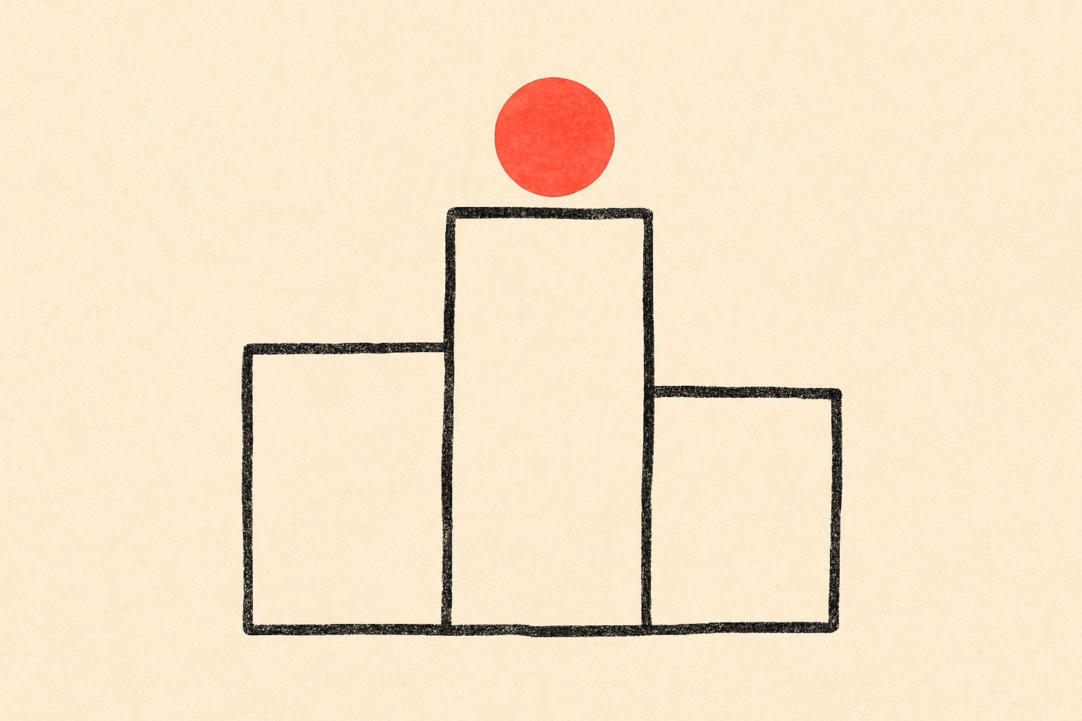 An ink podium with three blocks topped by a small coral dot on the tallest.