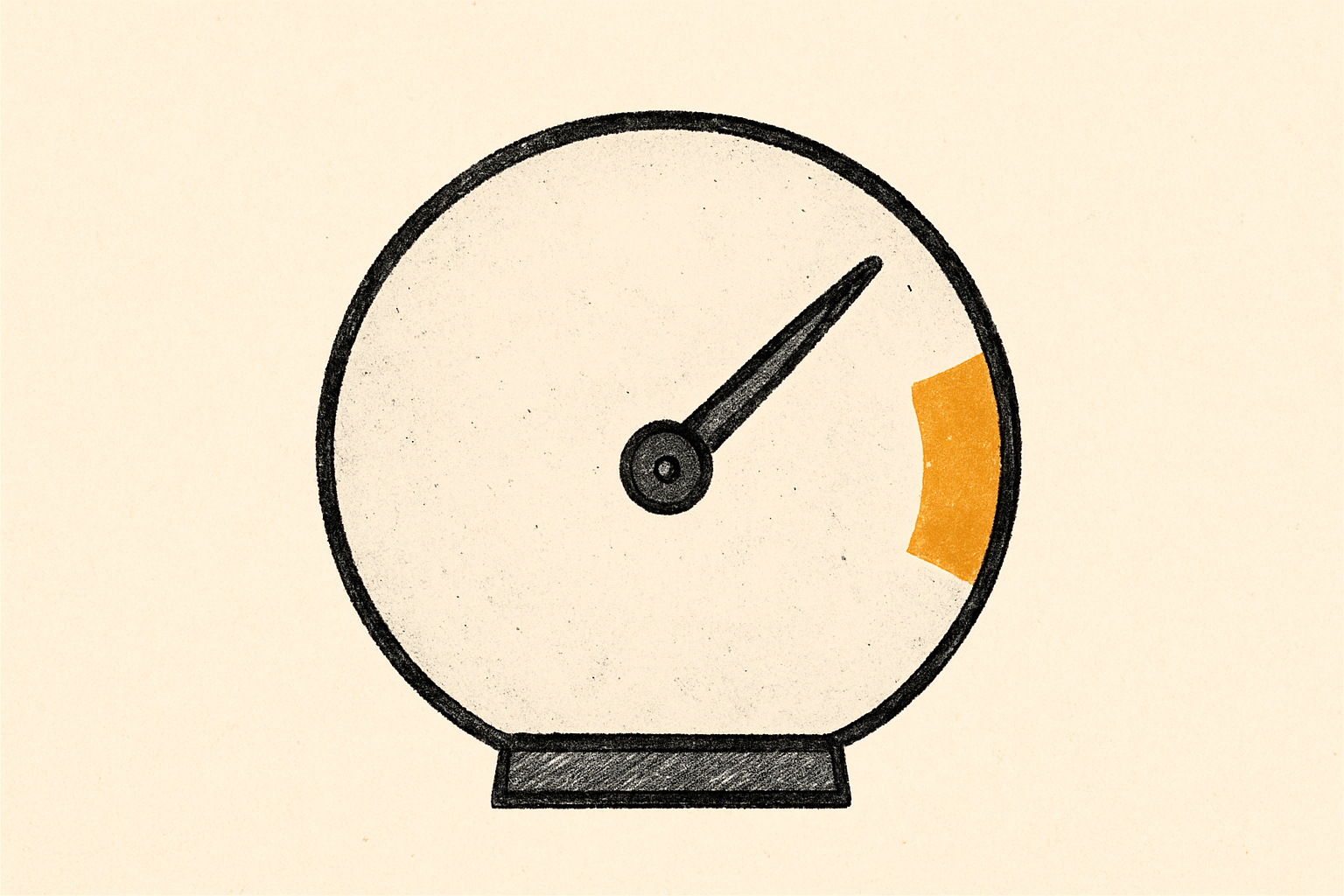 An ink analog gauge with the needle pointing to a small mustard arc.
