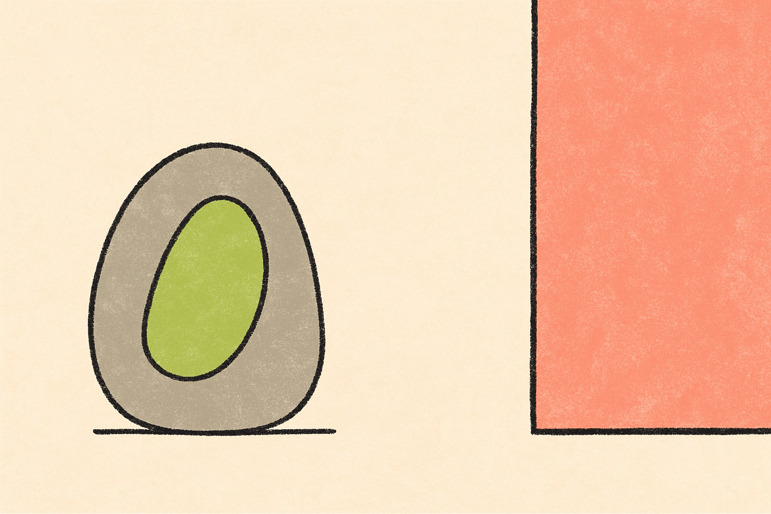 A smooth grey stone on the left and a solid wall on the right separated by a cream gap.